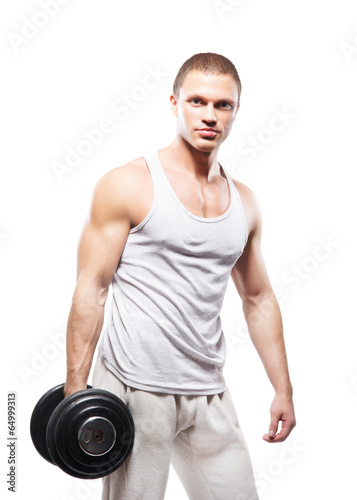 Strong, fit and sporty bodybuilder man isolated on white