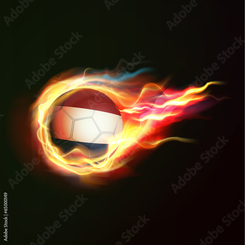 Netherlands flag with flying soccer ball on fire isolated