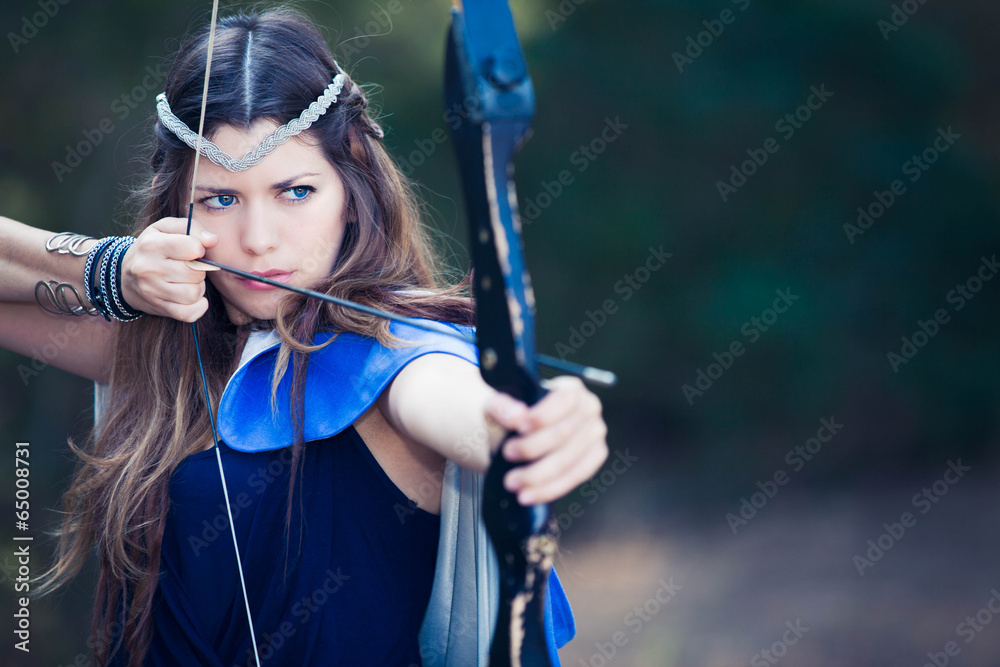 forest hunter girl with bow and arrow