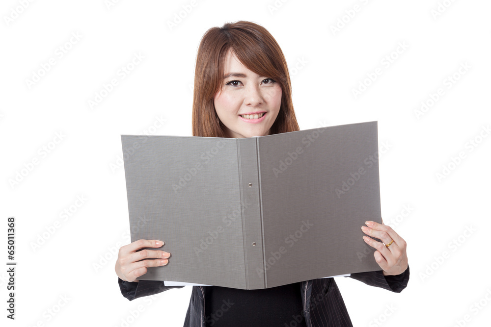 Asian office girl hold a folder and smile Asian office girl hold a folder and smile