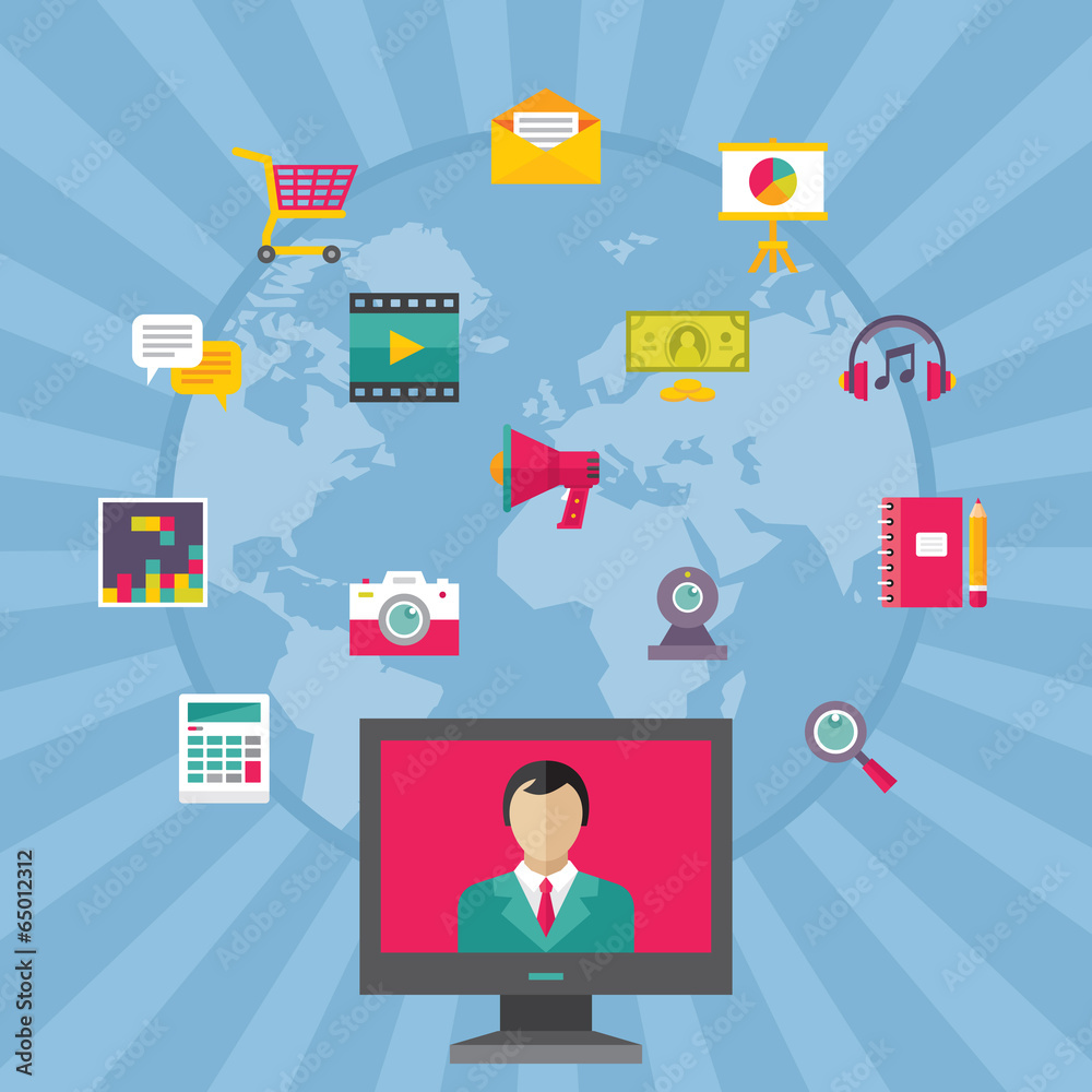 Global Internet - Vector Illustration in Flat Design Style Global Internet - Vector Illustration in Flat Design Style