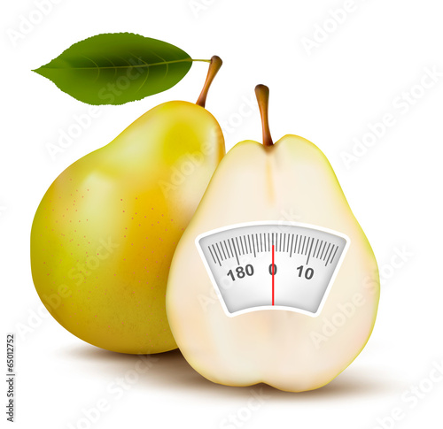 Pear with weight scale. Diet concept. Vector.