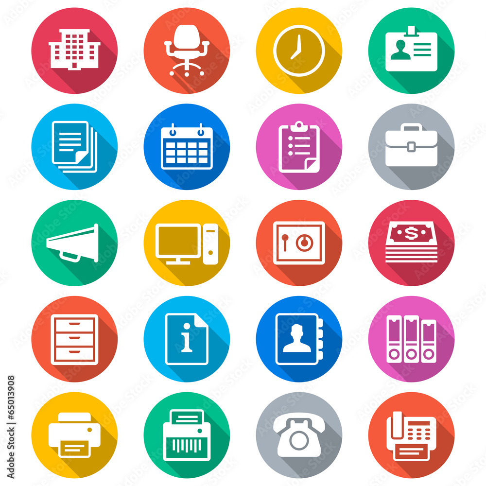 Office supplies flat color icons Office supplies flat color icons