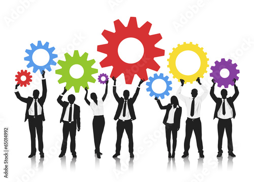 Vector of Business People Hold up Technology Gear