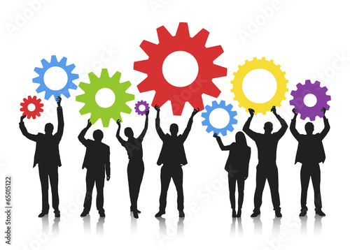 Business team with gear bubble