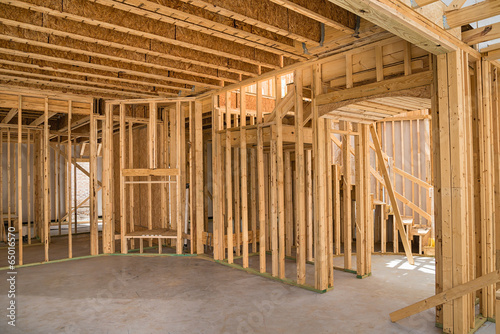 New residential construction home framing interior © leekris
