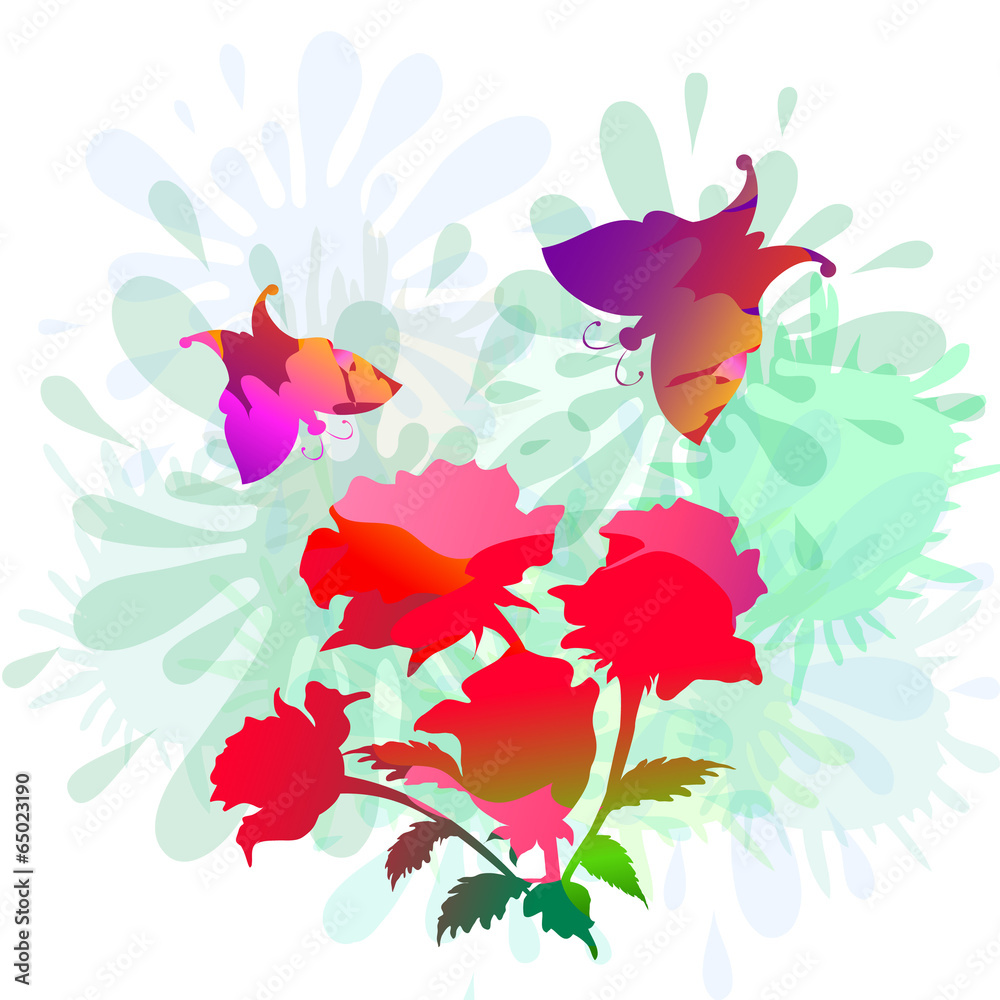 Rose & Butterfly with Splash-Vector