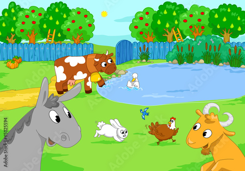 Cartoon funny cute animals in the country © carlafcastagno