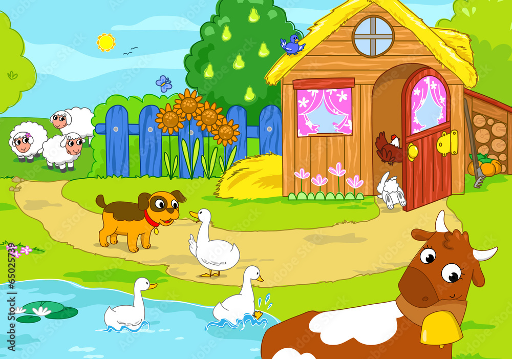 Naklejka premium Cartoon funny animals in a farm