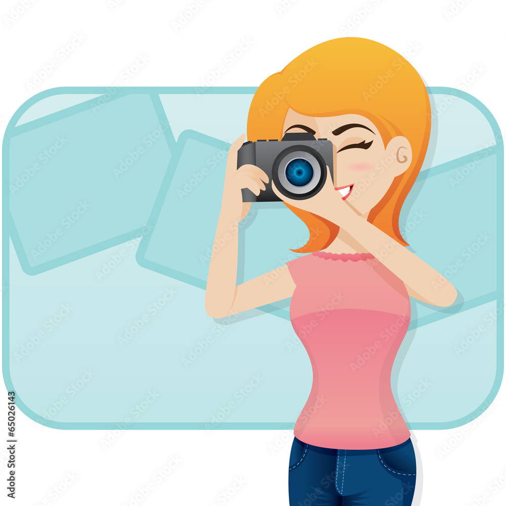 cartoon cute girl shoot photo with camera cartoon cute girl shoot photo with camera