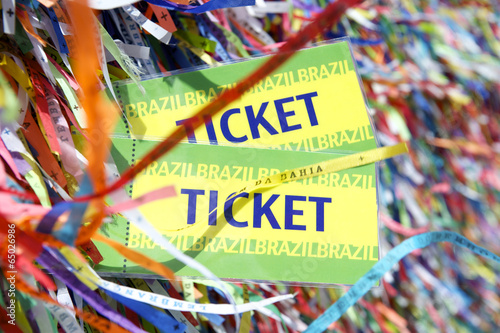 Pair of Tickets Colorful Brazilian Wish Ribbons Background photo