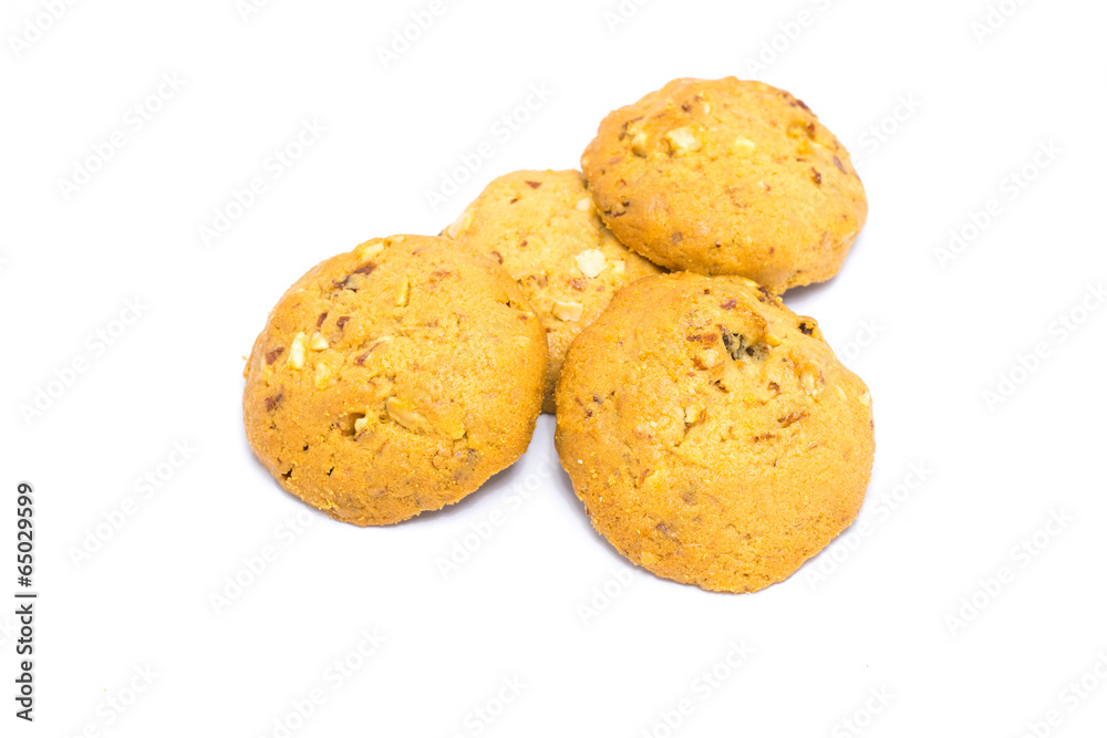 Chocolate chips cookies isolated on white