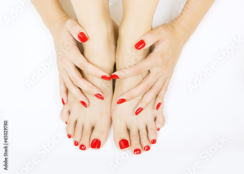 red manicure and pedicure