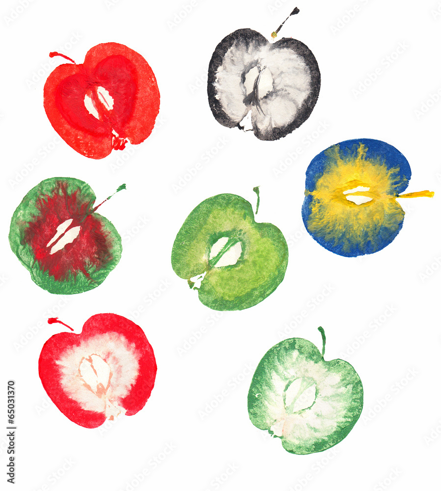 Fototapeta premium Several apple stamps isolated on white background