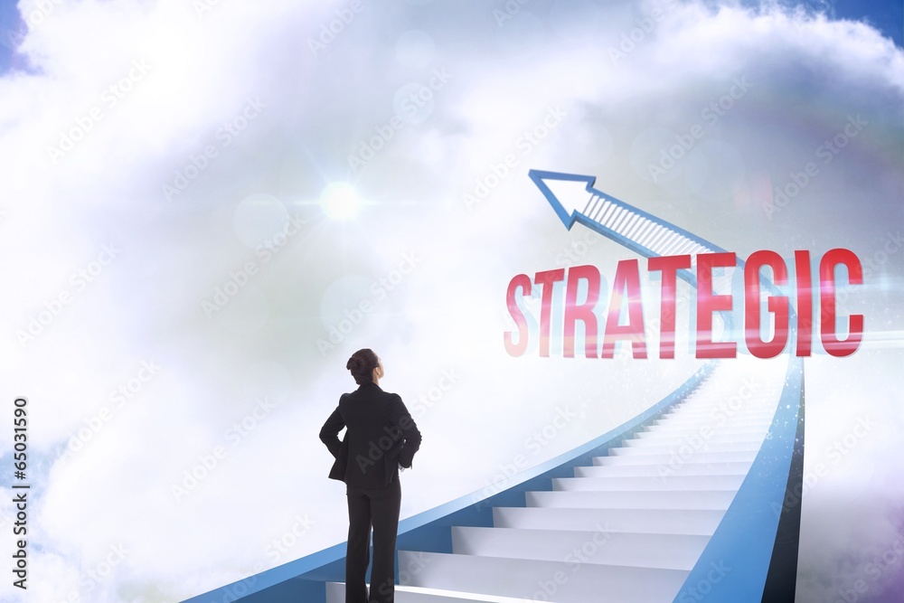 Strategic against red staircase arrow pointing up against sky Strategic against red staircase arrow pointing up against sky