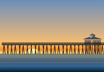 Fotobehang Pier Pier silhouet bij gloeiende zonsondergang  © AWesleyFloyd