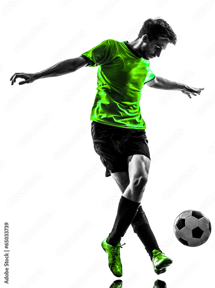 Fototapeta premium soccer football player young man dribbling silhouette