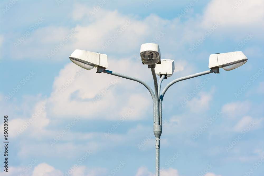 Street Light On Blue Sky With White Clouds