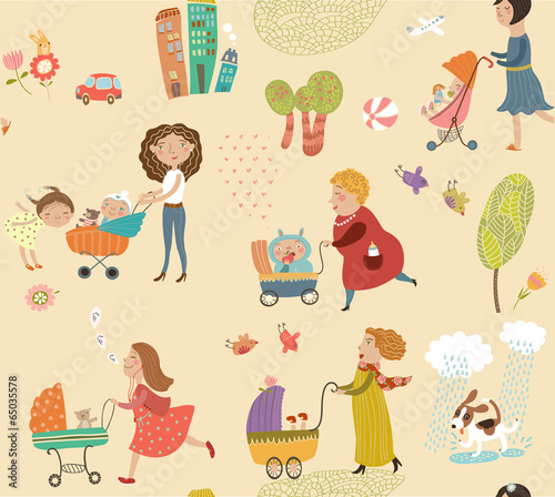 Pattern with mothers and children