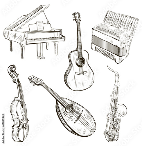 musical instruments in sketch-style