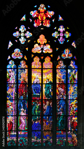 Stained-glass window in St Vit Cathedral, Prague