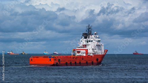 Red Oil Platform Supply Ship