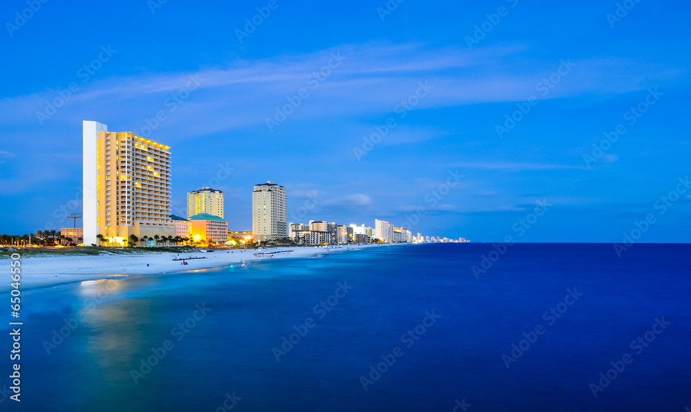 coastal skyline of panama city, florida at dusk