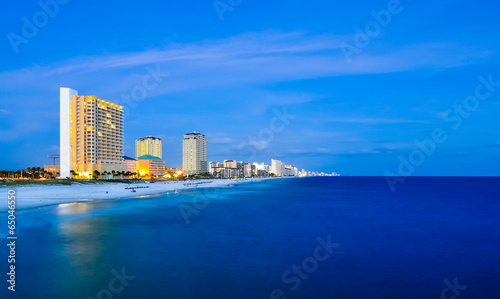coastal skyline of panama city, florida at dusk