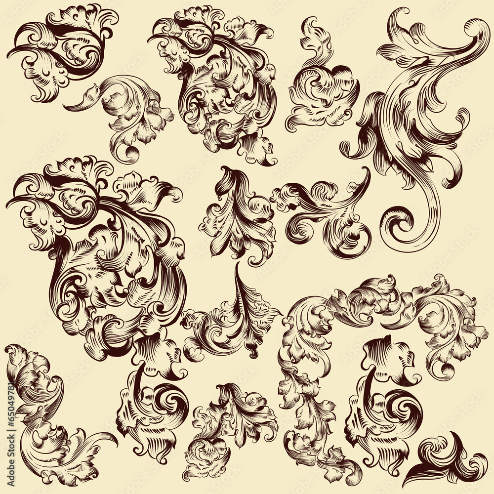 Fototapeta Collection of vector decorative swirls for design