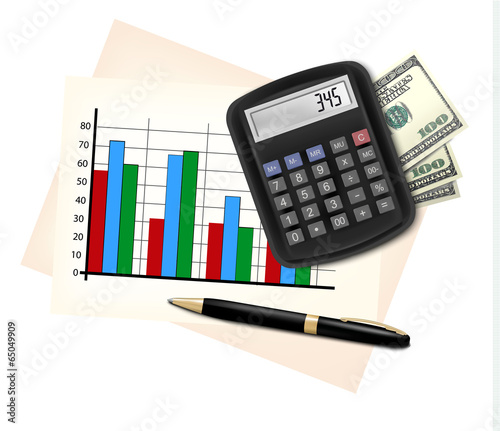 Business concept with finance graphs, electronic calculator and