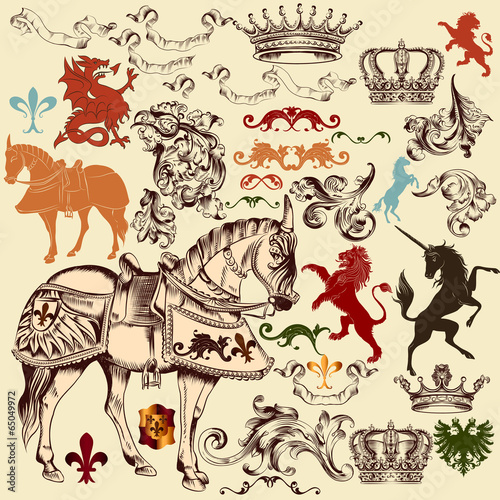 Collection of vector heraldic elements for design