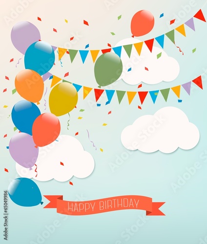 Retro holiday background with colorful balloons. Vector.