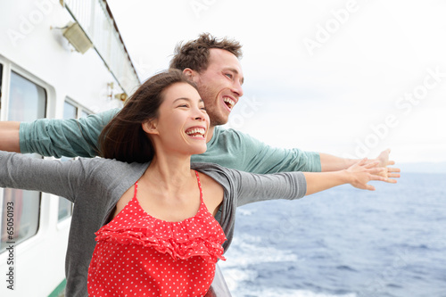 Romantic couple fun in funny pose on cruise ship