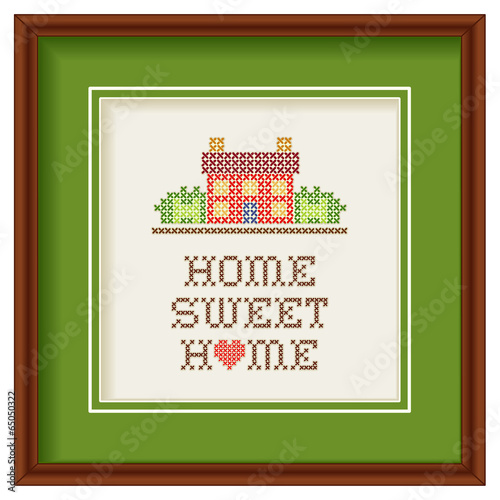 Embroidery, Home Sweet Home Cross Stitch, heart, frame