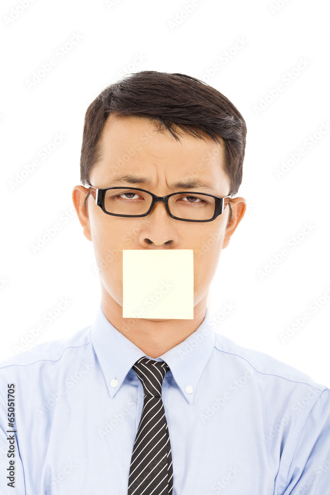 businessman feel helpless expression and sticker