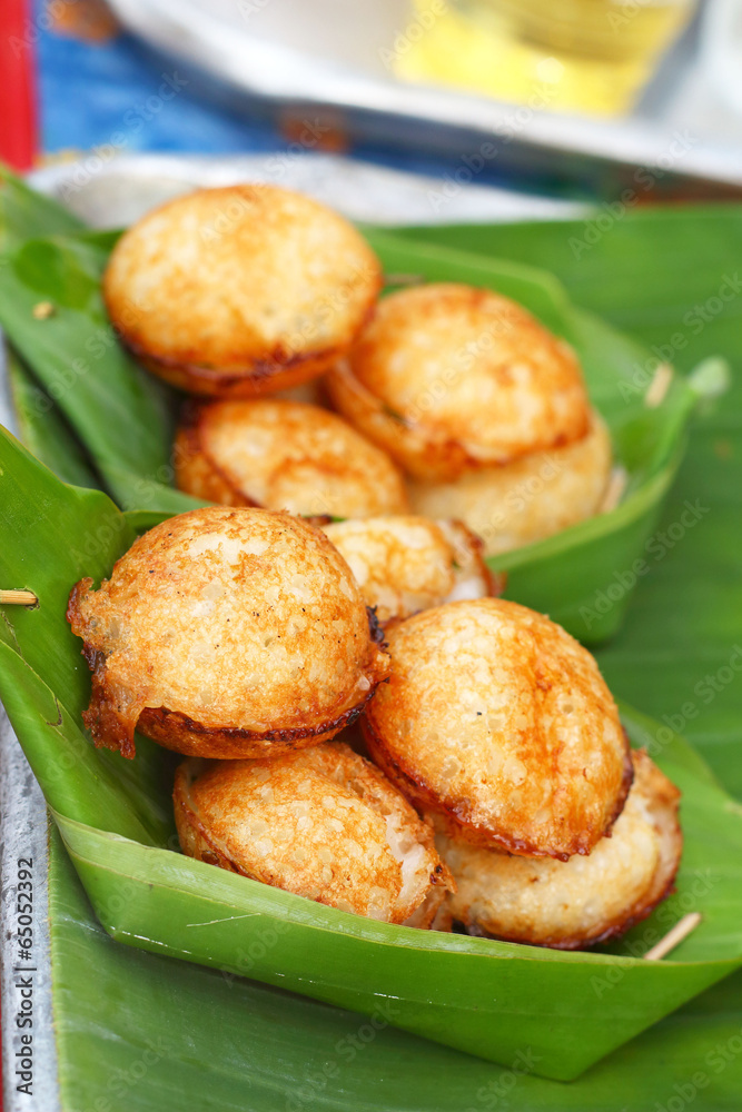 Coconut milk mix sugar and flour. - Kind of Thai sweetmeat Coconut milk mix sugar and flour. - Kind of Thai sweetmeat