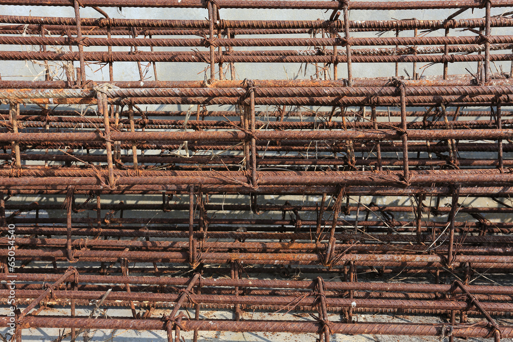 Steel rods used to reinforce concrete in construction Steel rods used to reinforce concrete in construction