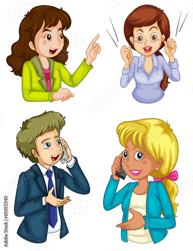 Four business icons communicating