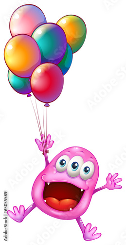 A happy monster with balloons