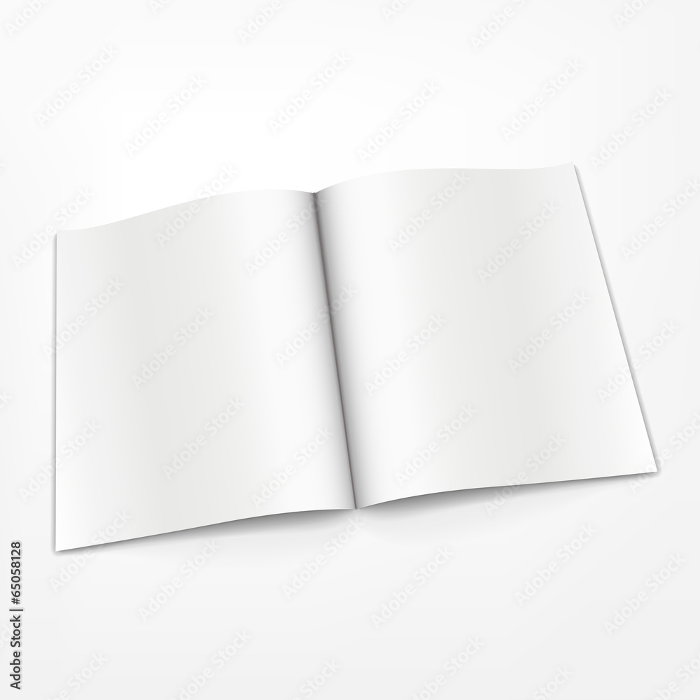blank opened booklet on white background