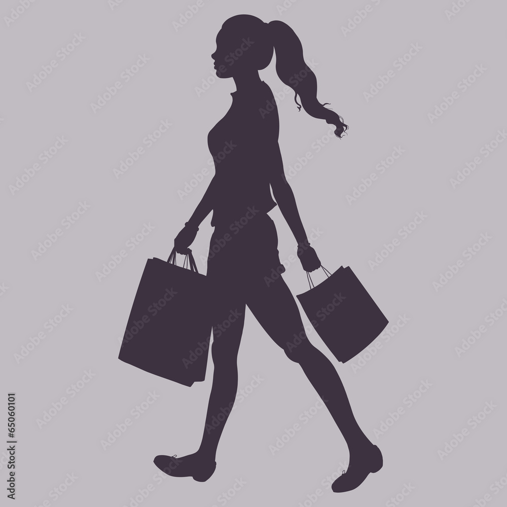 Vector Silhouette - girl goes shopping