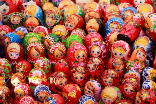 Russia, Moscow gift shop with colored dolls