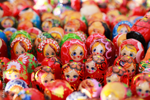 Russia, Moscow gift shop with colored dolls