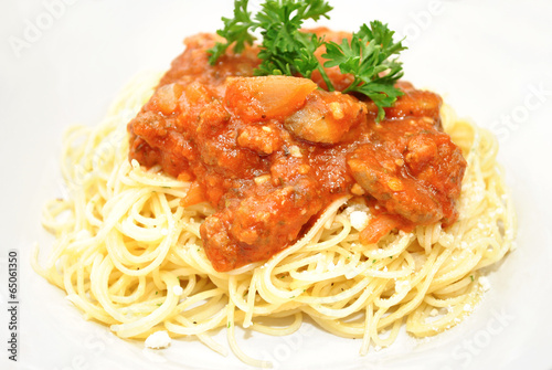 Pasta with Meat Sauce and Fresh Parsley