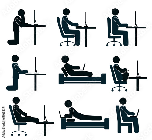 Bad and good working position of the human at the computer
