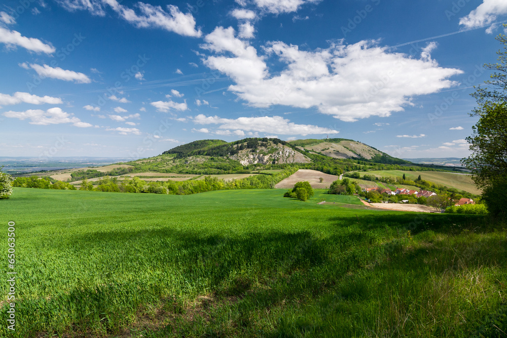 Spring countryside-blue sky and clouds-Palava hills, Czech Rep.