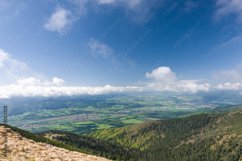 Naklejka premium View from the mountain ridge to the valley