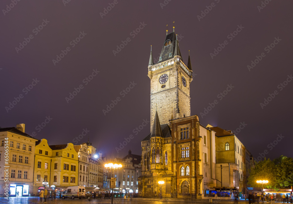 Fototapeta premium Prague town hall on spring night - Cheque