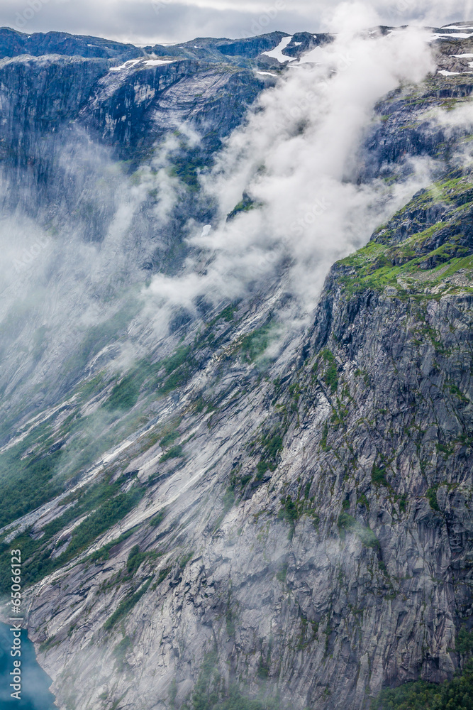 Beautiful norwegian landscape with mountains on the the way to t