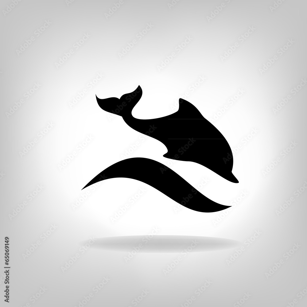 Obraz premium Emblem of a dolphin over the sea on a light background